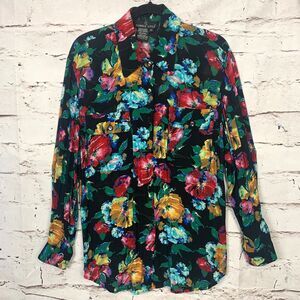 Vintage Carole Little Women's 12 Floral Long Sleeve Blouse Button Front Shirt